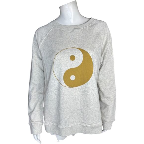 Rebecca Minkoff Yin Yang Sweatshirt Gray Gold Graphic Crewneck M Cotton - Picture 1 of 14